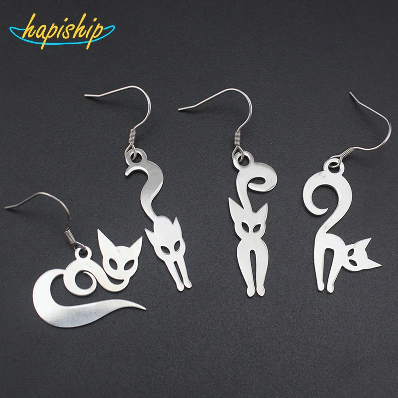 

Hapiship 2017 New Fashion Women's Jewelry Silver Stainless Steel Little Cat Dangle Earring For Women Lady Girl SSCat