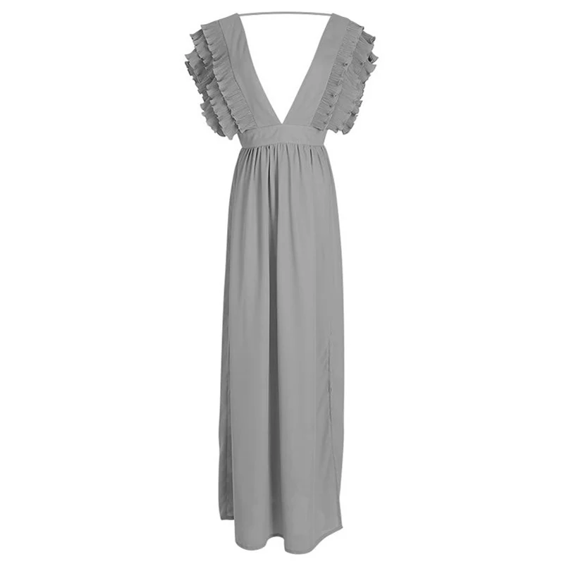 VITIANA Women Maxi Long Floor Length Solid Blue Party Dress Female 2018 Summer Autumn V Neck Short Sleeve Elegant sexy Dress VITIANA Women Maxi Long Floor Length Solid Blue Party Dress Female 2018 Summer Autumn V Neck Short Sleeve Elegant sexy Dress