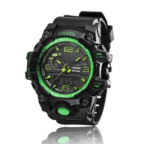 OHSEN брендовые модные водонепроницаемые цифровые кварцевые мужские наручные часы силиконовый ремешок для часов будильник Дата lcd синие спортивные часы для улицы - Цвет: Green
