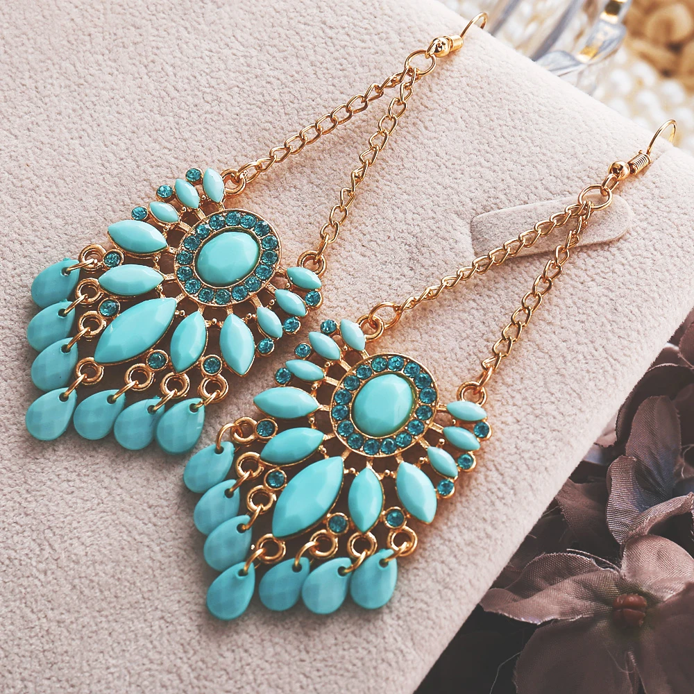 

IF ME Bohemia Beads Tassel Long Chain Drop Earrings For Women Girl Rhinestone Metal Statement Oorbellen Jewelry Birthday Gift
