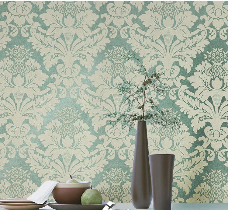 Non Woven Clic Metallic Flock Damask Wallpaper Glitter Green Non Woven Clic Metallic Flock Damask Wallpaper Glitter Green Background Wall Wallcovering Living Room Bedroom In Wallpapers From Home