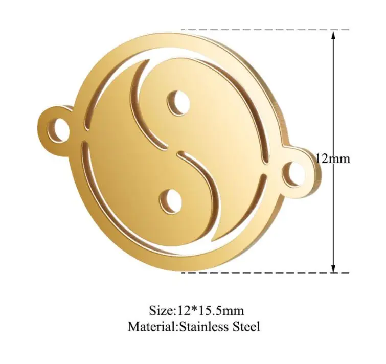 10 шт./партия 316L нержавеющая сталь золотой, серебряный тон Тай Чи Инь Ян Шарм соединитель для DIY ювелирных изделий фурнитура поставщик ремесла - Цвет: gold