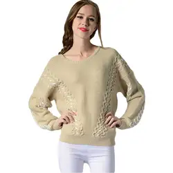 Женщин резьбой вязаные свитера с длинным рукавом Свободный пуловер джемпер свитер для повседневной носки женские дна Трикотаж Пальто на