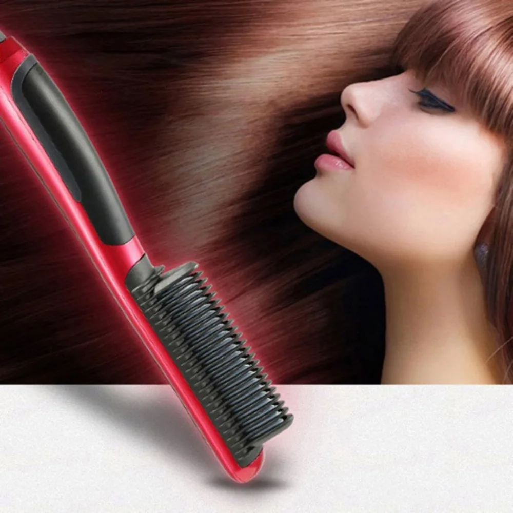 

Professional Flat Iron Straightening Brush Ceramic Hair Straightener Comb Smoothing Digital Display Salon US Plug