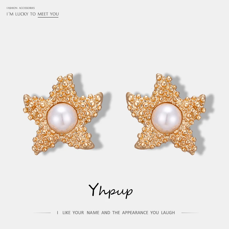 

Yhpup Zinc Alloy Romantic Sweet Star Geometric Earrings Imitation Pearls Stud Earrings Girl Brincos Birthday Christmas Present