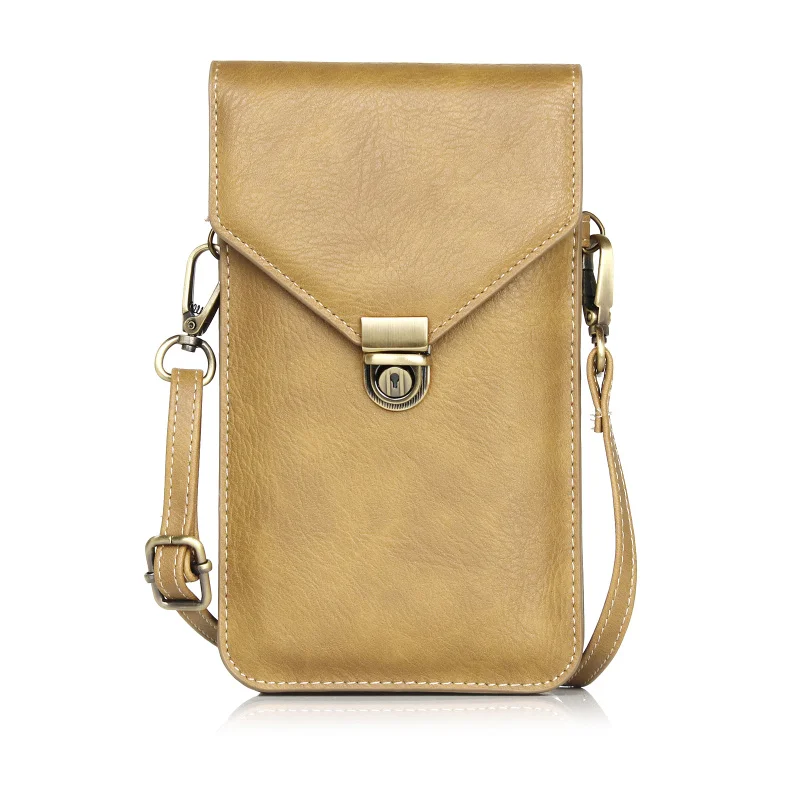 Универсальная сумка на плечо, прочная кожаная посылка, сумка для мобильного телефона, женская сумка-кошелек на шею, чехол для Iphone 6, 6 S, 7, 8, XS Plus - Цвет: brown