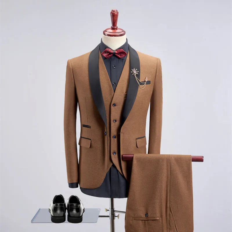 

3Pcs Mens Casual Business Dress Party Wedding Formal Jacket Vest Pants Suits H1