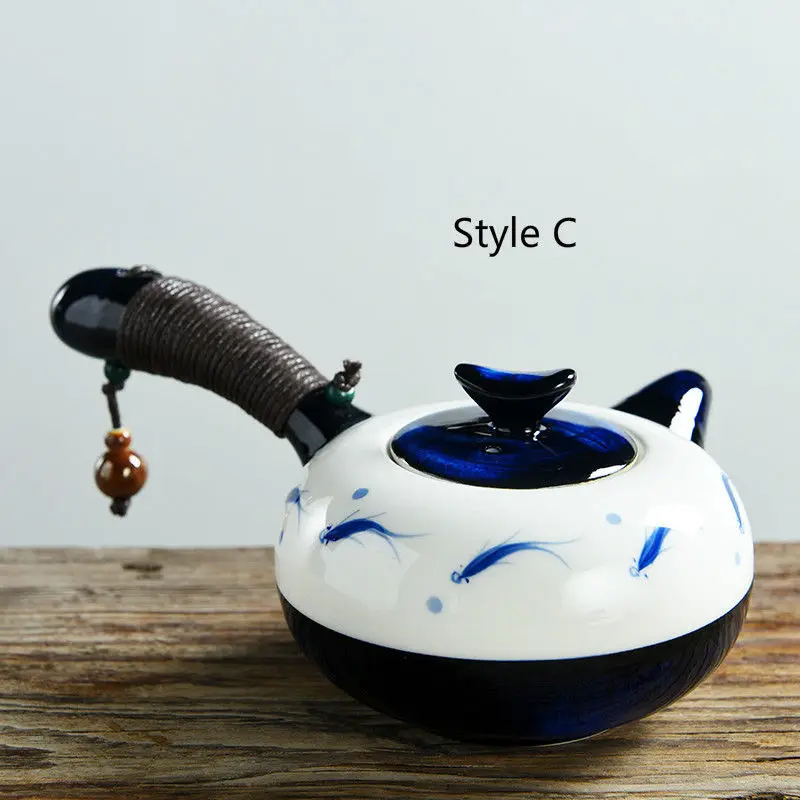 200 мл керамические чайные горшки кунг-фу, фарфоровый китайский чайный горшок, чайный сервиз из Celadon, винтажный, ручная роспись, подарок S - Цвет: Style C