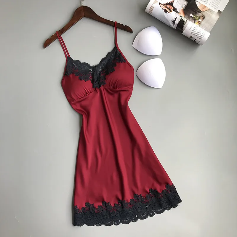 

Women's Sleepwear Sexy Lingerie Silk Nightgown Dress Lace Night Dress Babydoll Nightie Satin Nightwear Sleeping Padded Homewear