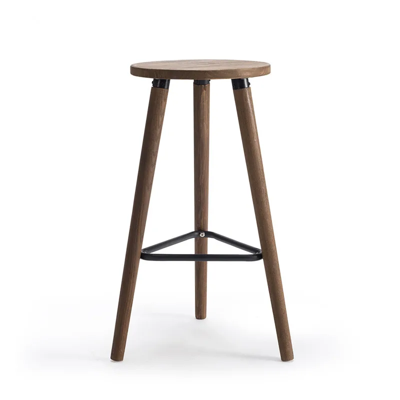 Industrial Vintage Antique Bar Stool Chair Height 66cm Round Seat Wooden Loft Style Furniture Counter Bar Stool Leg Solid Wood
