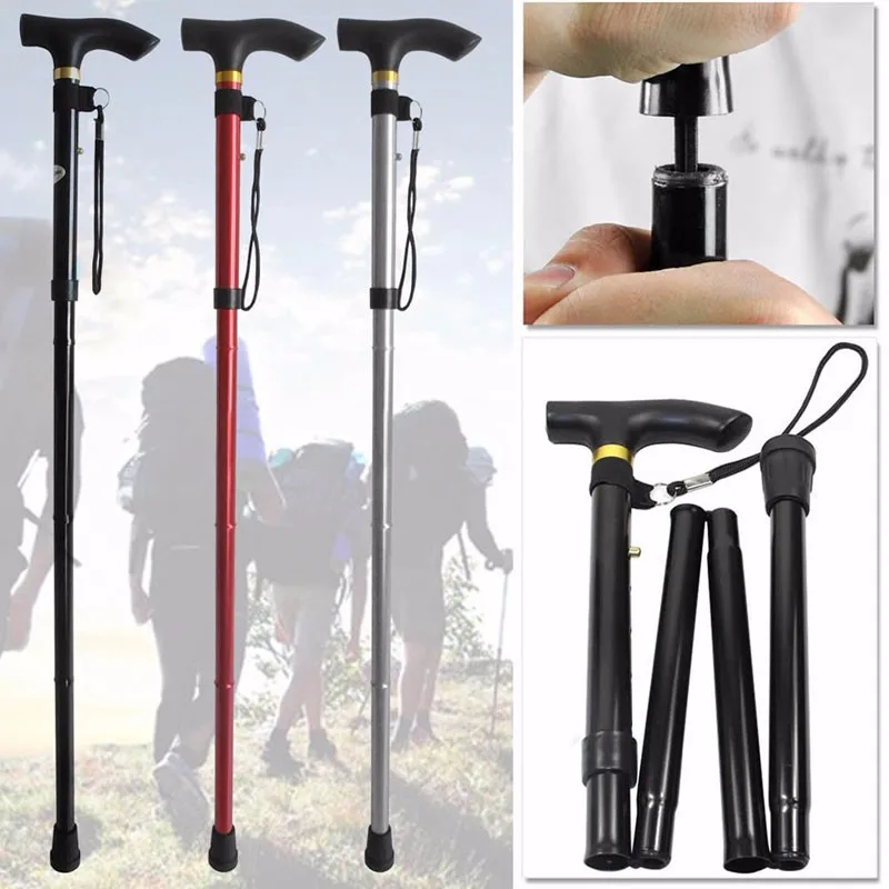 1 Pc plegable bastón senderismo Trekking rastro de aluminio 4-sección ajustable caña soporte de envío de gota 1 Pc plegable bastón senderismo Trekking rastro de aluminio 4-sección ajustable caña soporte de envío de gota