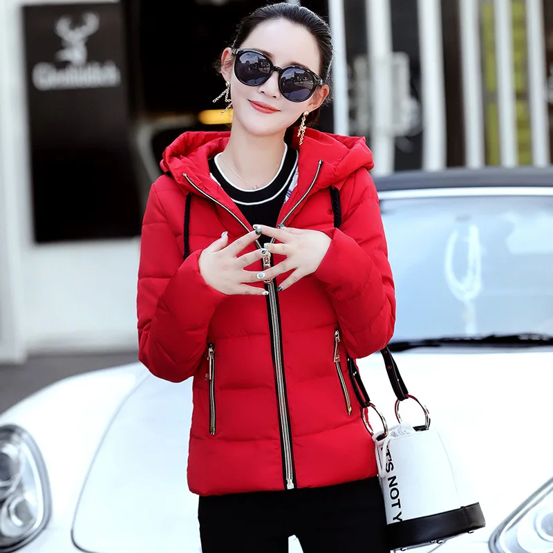 2019 New Candy Color Zipper Warm Winter Jacket Women Down Parkas Thick Hooded Female Jacket Coat Slim Cotton Padded Outwear