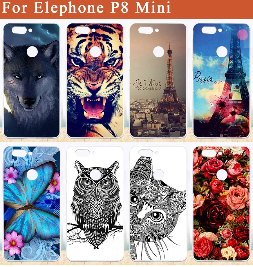 

Elephone P8 Mini Cases Luxury Wolf Tiger Owl Rose Eiffel Towers DIY Print Soft Tpu Case For Elephone P8 Mini 5.0" Skin Phone Bag
