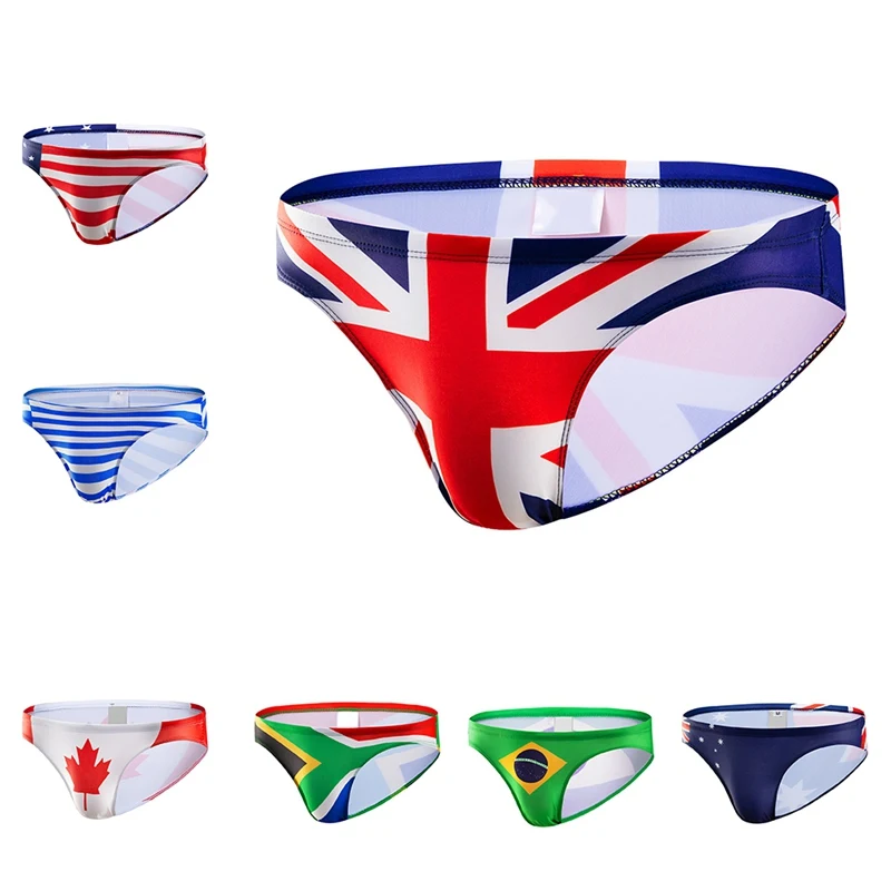 

Men swim briefs breathable soft quick dry flag printed swimwear drawstring beach swimming accessories