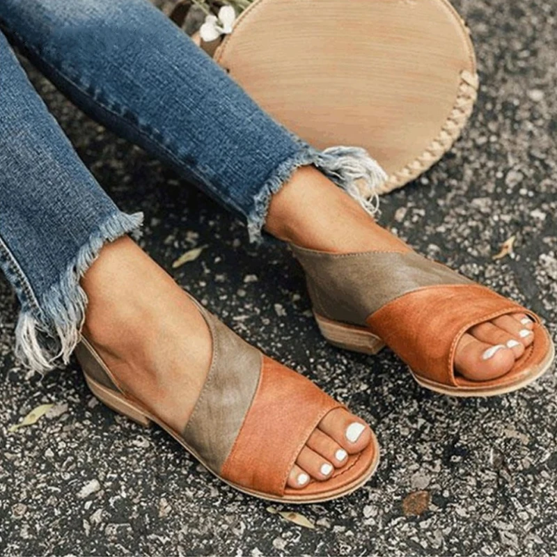 Women Sandals PU Leather Summer Flat Gladiator Causal Shoes Woman Peep Toe Low Heels Sandalias Plus Size E723 | Обувь