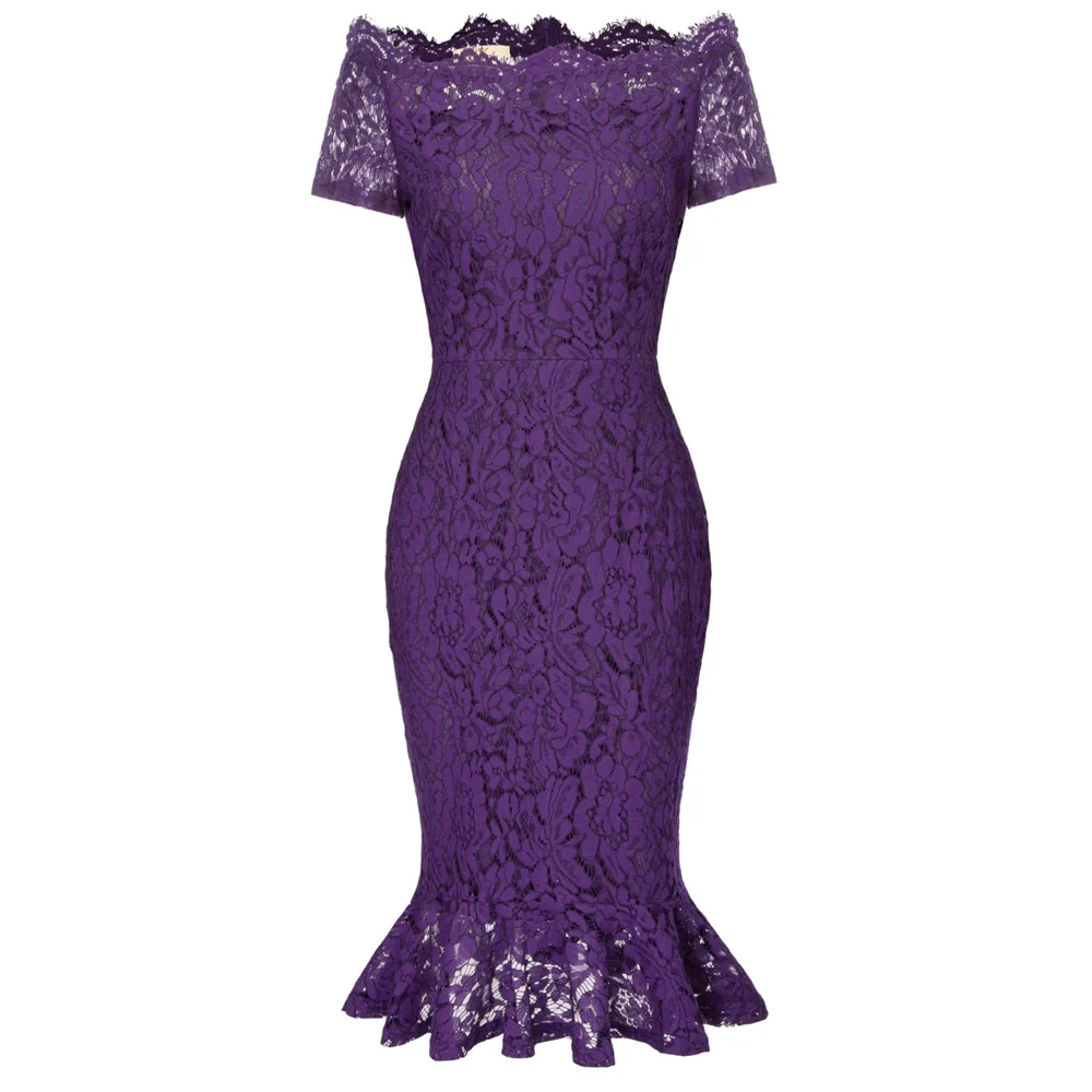 Grace Karin, женское платье-карандаш с открытыми плечами, элегантное облегающее платье в бедрах, кружевное платье-русалка, элегантные вечерние платья - Цвет: Purple