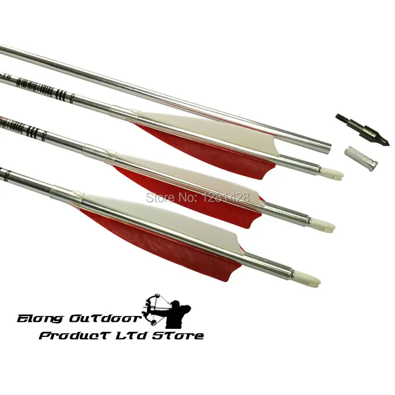 

12Pcs 1916 30" Aluminum Arrow Silver Color Shaft With 4" Turkey Feather Tradtional Recurve Compound Bow Archery Free Shipping
