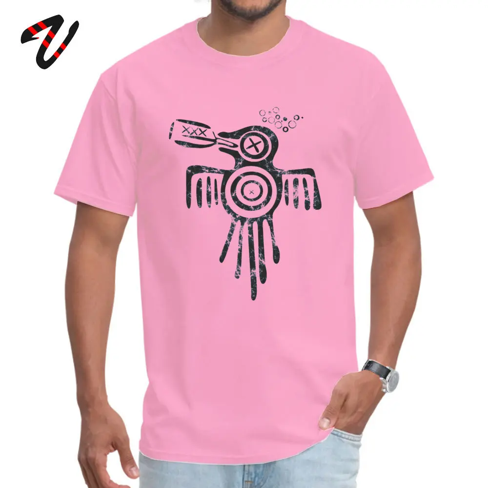 Casual Drinky Aztec Spirit Crow O-Neck T Shirt Labor Day Tops & Tees Short Sleeve for Students Retro 100% Cotton Party Tshirts Drinky Aztec Spirit Crow -13059 pink