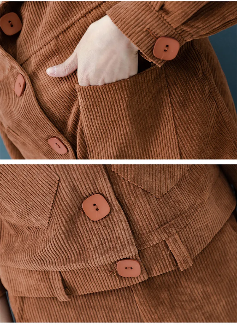2019 Весенняя Новая женская куртка с длинным рукавом пальто + брюки из двух частей комплекты повседневные вельветовый костюм женские 2 шт