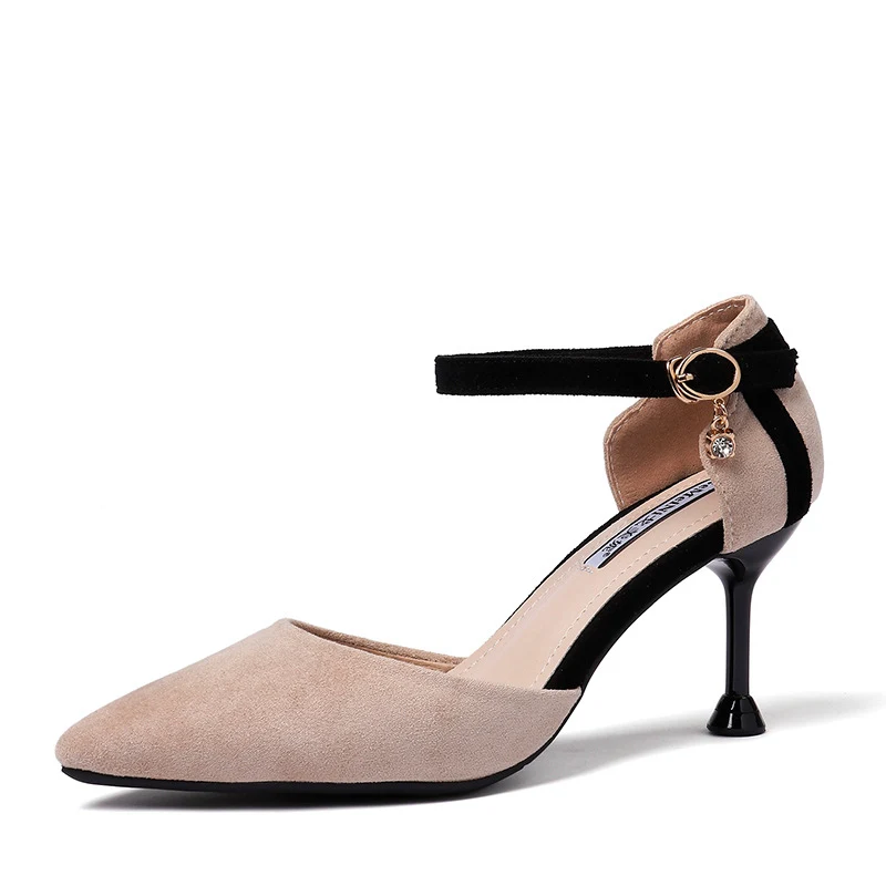 

2019 Summer Women 7cm High Heels Strap Sandals Lady Sexy Flock Low Low Heels Pumps Female Scarpins Luxury Strippers Shoes XZT-74
