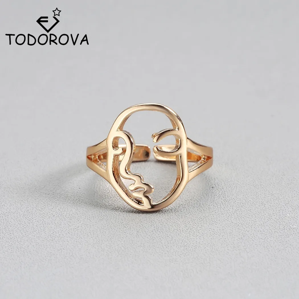 Todorova Hip Hop Unique Abstract Face Rings for Women Hollow Minimalist Human Face Ring Vintage Punk Rock Men Jewelry