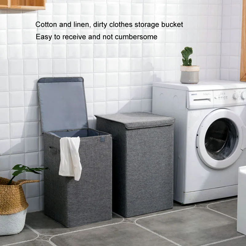

Foldable Large Dirty Clothes Basket Bathroom Receive Baskets Cotton Hemp Organizer Home Waterproof Sundries Bucket