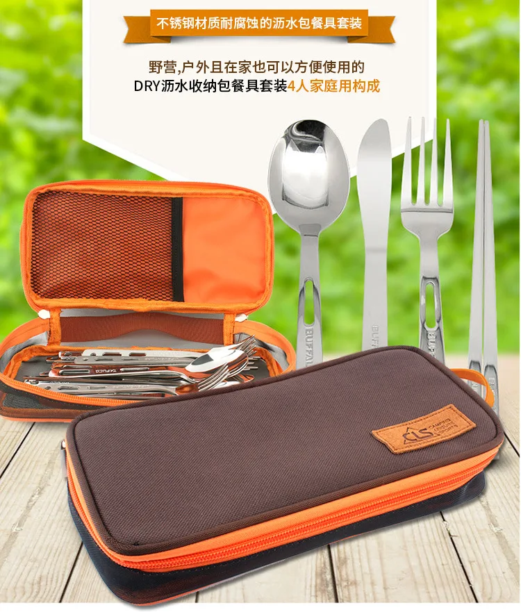 Inoxidável ao ar Utensílios de Mesa Livre Churrasco Acampamento Grande Capacidade Faca Garfo Colher Pauzinhos Receber Bolsas 14 Pçs Aço 3 14 pçs aço inoxidável ao ar livre