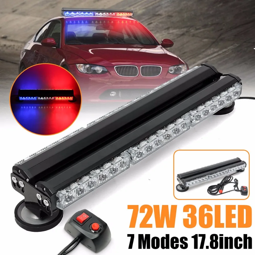 

36 LED Work Light 72W Strobe Emergency Warning Bar Car Truck Flash Traffic Light Flashing Lamp Blue White Red