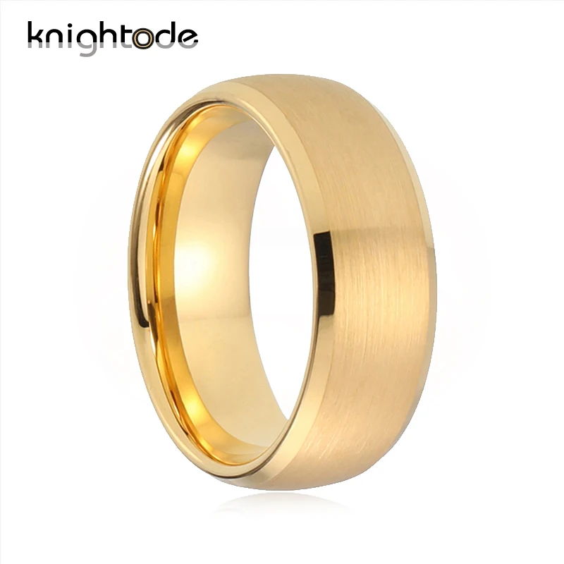 

Knightode Tungsten Wedding Band Vintage Rings For Men Women Matted Brush Surface Dome Bevel Edges Polished Comfort Fit