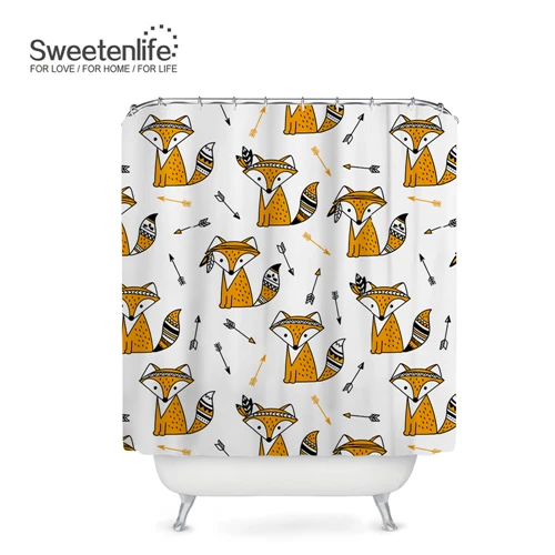 Sweetenlife 150x180 см Милая Лисичка занавеска для душа для ванной комнаты Полиэфирная Ткань Водонепроницаемая занавеска Европейский стиль занавеска для ванной - Цвет: SL0379
