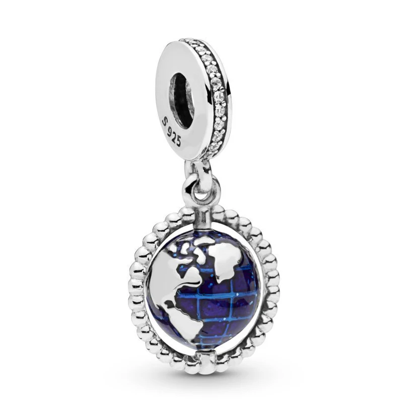 

Free Shipping Authentic 925 Sterling Silver Spinning Globe Hanging Charms Fit Original Pandora Bracelet For Women DIY Jewelry