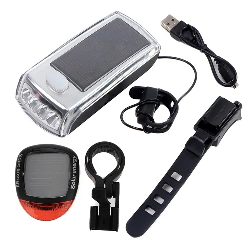 USB Rechargeable Front Light+ Tail Light Lamp Safety light kit Bicycle Solar Powered front light Built-in Li-polymer Battery A30 USB Rechargeable Front Light+ Tail Light Lamp Safety light kit Bicycle Solar Powered front light Built-in Li-polymer Battery A30