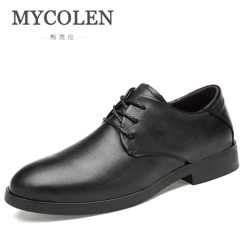 

MYCOLEN men business dress shoes brand quality genuine leather derby shoes round toe lace-up shoes men formal social male shoes