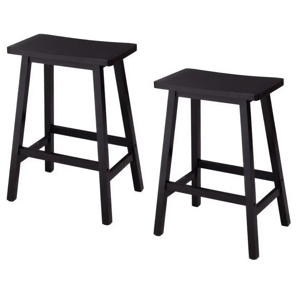 

2 Pieces Pine Saddle Step Stool Black Suitable For Kitchen Family Bar Study High Stool