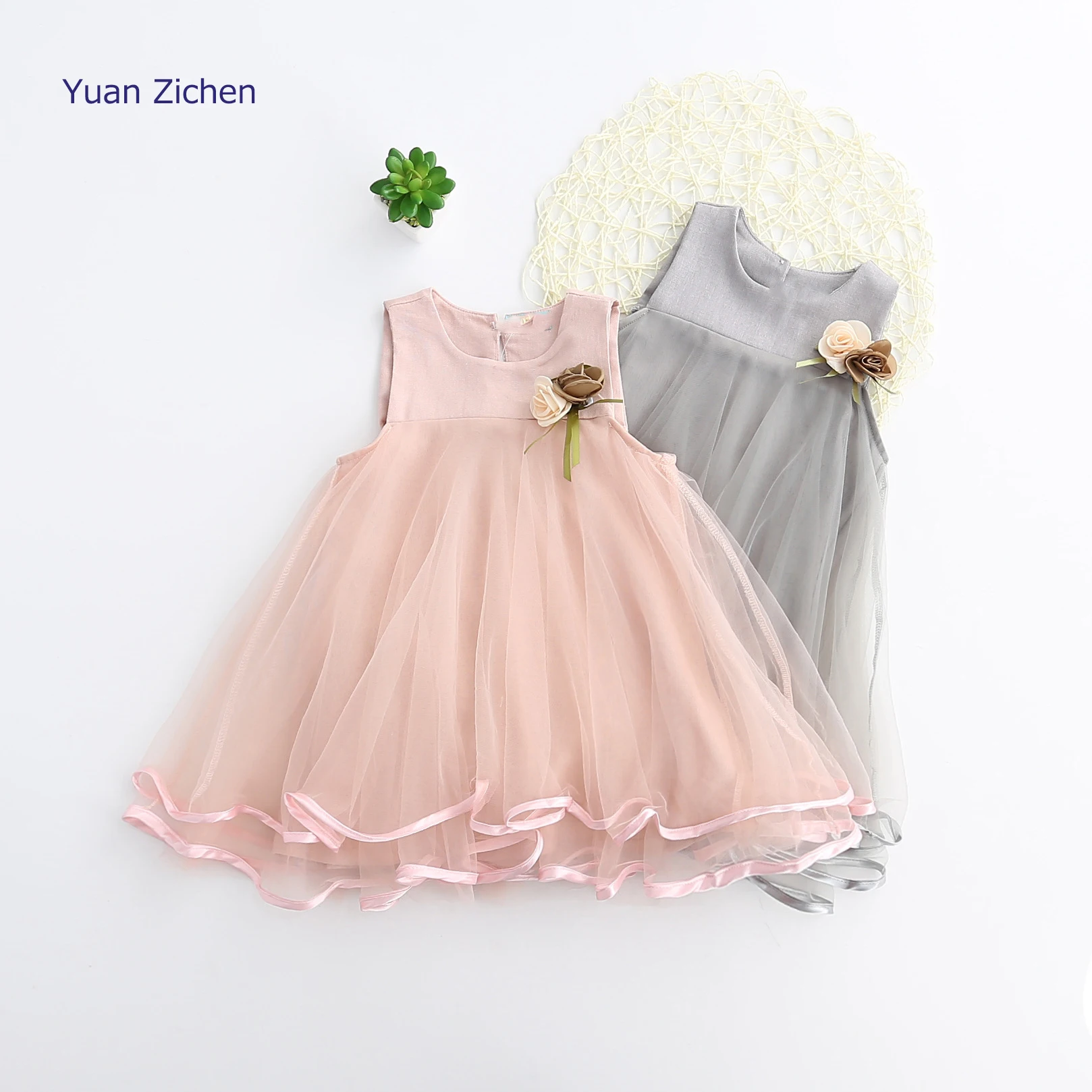 Girls Dresses 2017 Sweet Princess Dress Baby Kids Girls Clothing Wedding Party Dresses Children Clothing Pink Applique Infantil