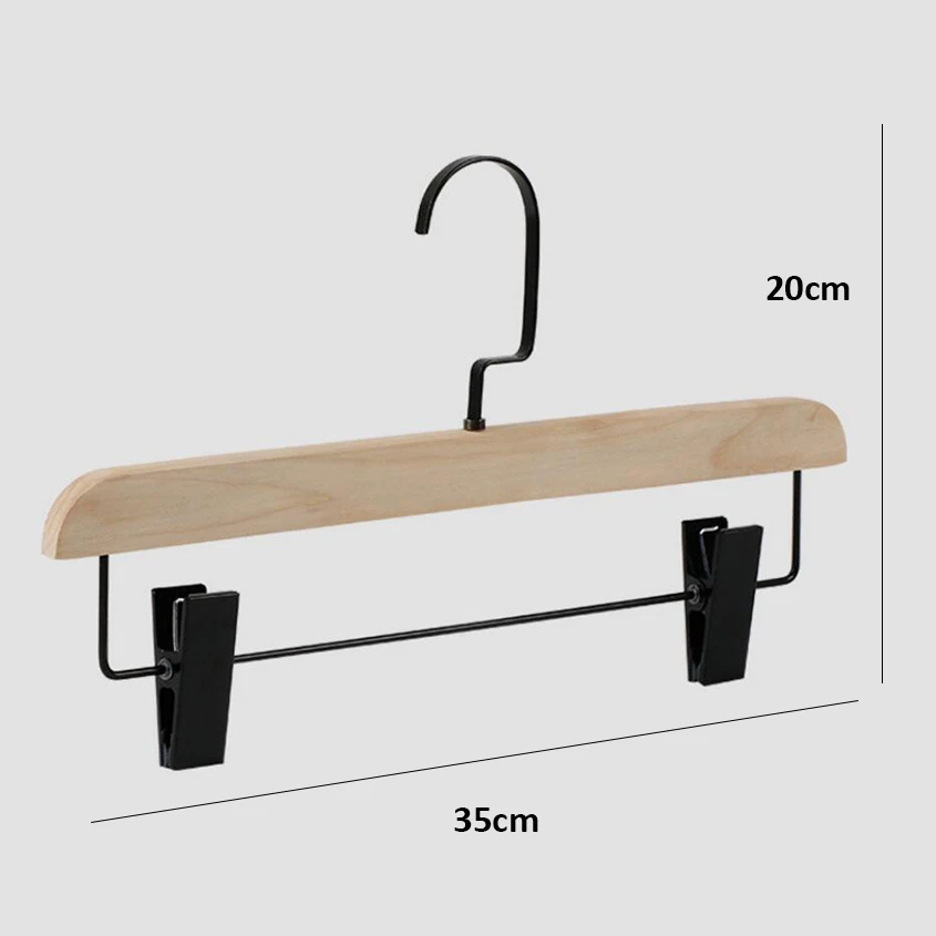 12 Pcs Environmental No Painting Wooden Pants Trousers Hanger with Black/ Matte Clips, Natural Healthy Wood Skirt Bottom Hangers