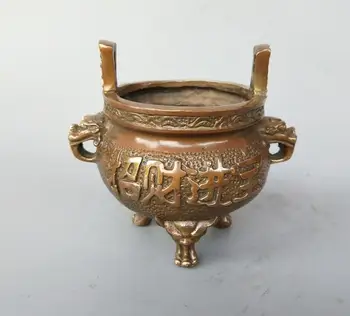 

China pure brass dragon head double ear Incense burner