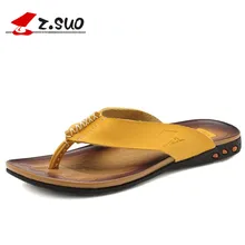 Z.SUO 2016 New Fashion High Quality Cow Split Leather Upper Rubber Outsole Men’s Casual Sandals Hot Sale Male Flip Flops ZS918