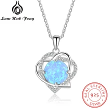 Joyería fina de la vendimia colgantes de plata esterlina 925 joyería moda mujer corazón colgantes con azul ópalo regalo romántico de San Valentín