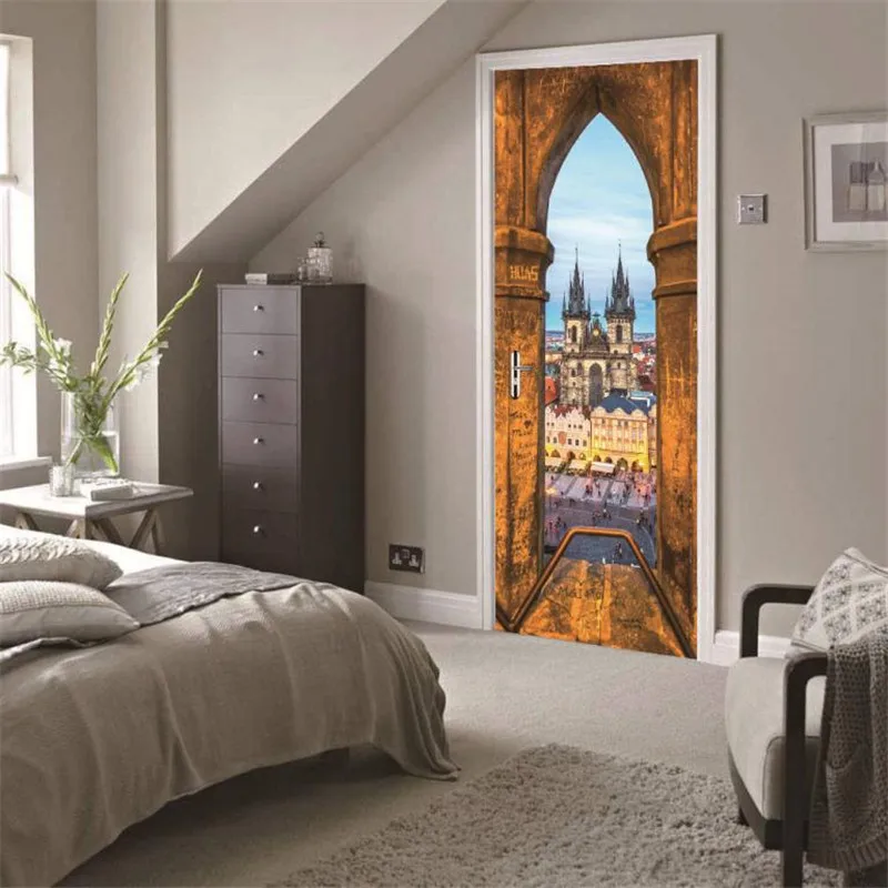 

3D door stickers for kids room home decor Creative Door Stickers Bedroom kitchen Doors Renovation wallpaper Door Stickersx30620