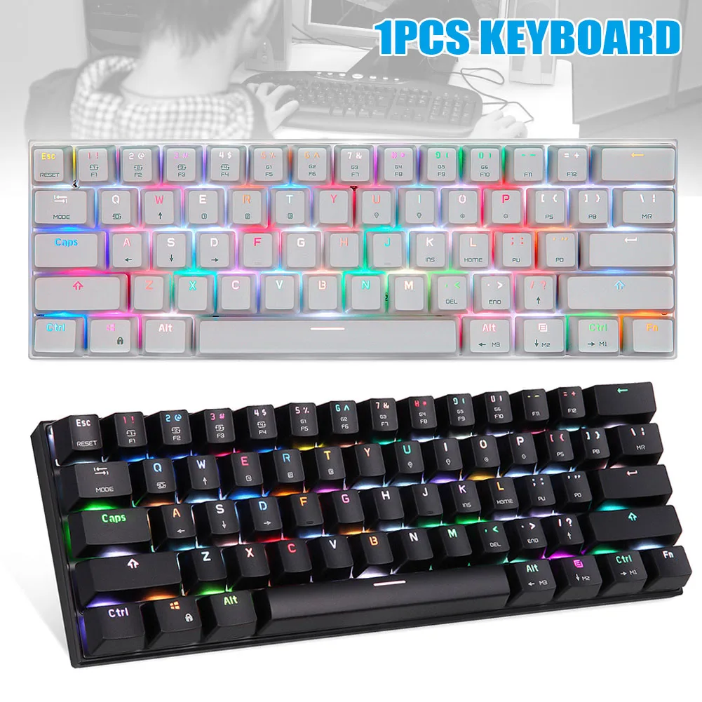 

Newly Bluetooth Wired Mechanical Keyboard with RGB Backlight 61 Keys Keypad for Tablet Laptop DC128
