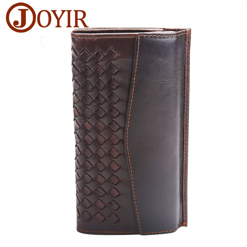 

New Genuine Leather Men Long Knitted Wallet Clutches Famous Casual Money Card Holder Handbag Vintage Coin Purse Men Wallet