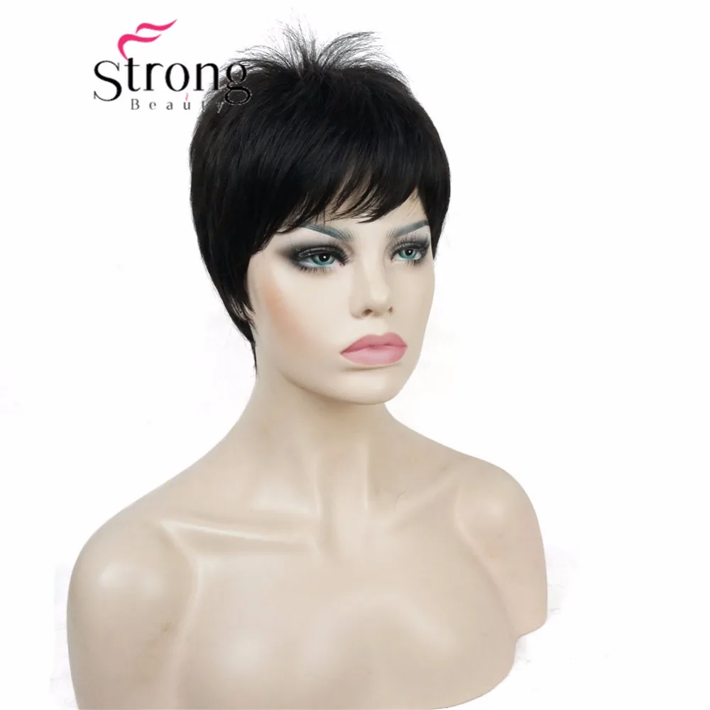 StrongBeauty очень короткие черные челки полный синтетический парик выбор цвета