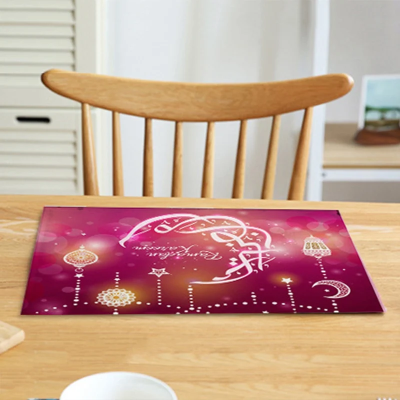 

Linen Ramadan Mubarak Dining Table Placemat Tableware Pad Coaster Coffee Tea Place Mat Happy Eid Party Supplies