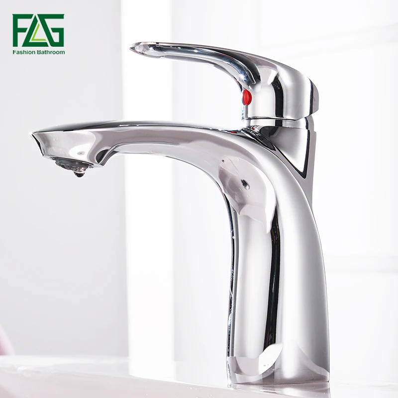 

FLG Basin Faucets Solid Brass Chrome Modern Bathroom Sink Faucet Single Handle Washbasin Hot Cold Mixer Water Tap Torneira