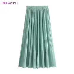 UIDEAZONE шифоновая юбка Женская длинная Плиссированная юбка 2019 Новая летняя юбка высокая талия большая ручка трапециевидная Фея однотонная