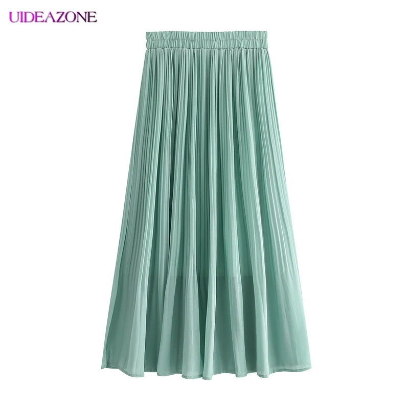 

UIDEAZONE Chiffon Skirt Women's Long Pleated Skirt 2019 New Summer Skirt High Waist Big Pen A-line Fairy Solid Color Maxi Skirt