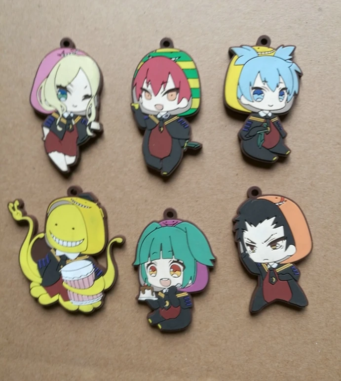 

6 Pcs/set Anime Assassination Classroom Korosensei Shiota Nagisa pvc figure Rubber phone strap/Keychain pendant toys for gifts