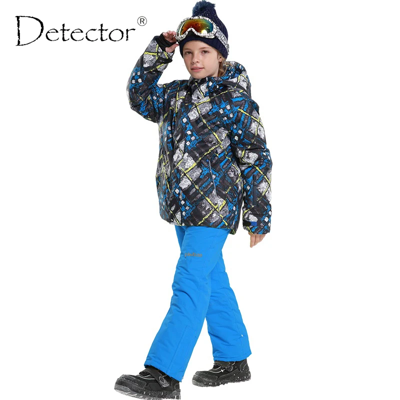 كاشف للتزلج outdoor ملابس مقنع سترات + ضمادة السراويل الاطفال الجليد الدعاوى طفل بنين الشتاء الدافئة الرياضة معطف مجموعات