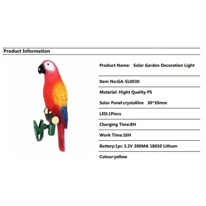 Солнечный СВЕТОДИОДНЫЙ светильник птица лампа «попугай» с зажимом ночной Светильник s для наружного сада дорожка орнамент